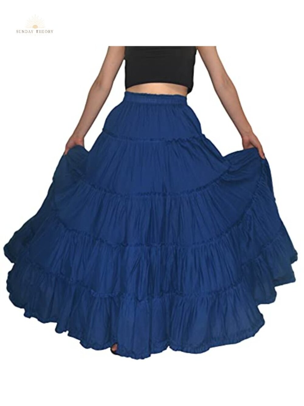 Boho Pleated Cotton Tiered Maxi Skirt A-Line Dance Full Skirt